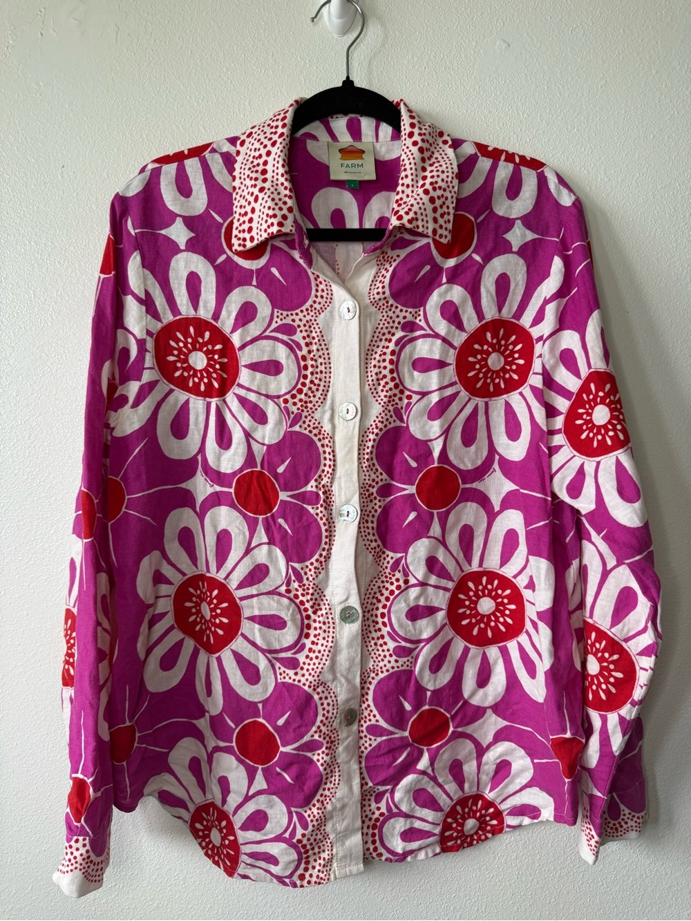 FARM Rio Pink, Red & White Floral Button-Front Jacket